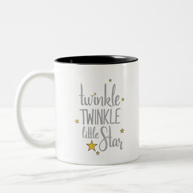 Nursery Rhymes Image Twinkle Twinkle Little Design Two-Tone Coffee Mug (Left)