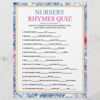 Nursery Rhymes Quiz [Floral Watercolors] Custom Letterhead