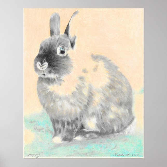 Nursery wall art, bunny original art poster (Front)
