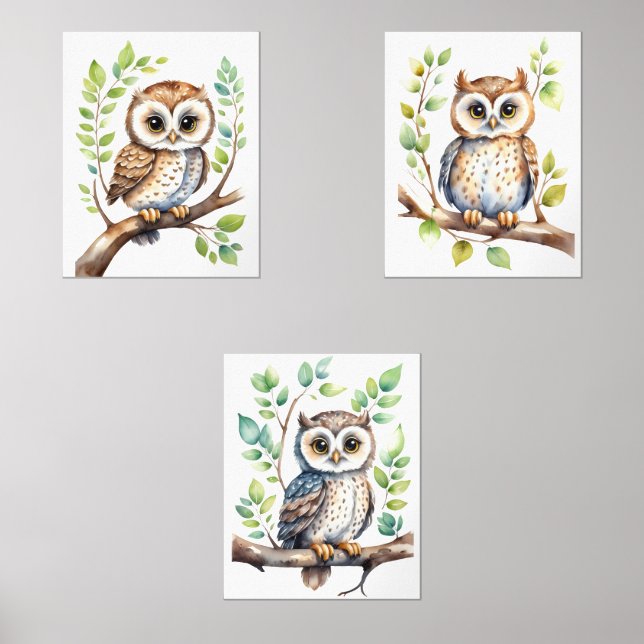 Nursery Wall Art Owls, Gender Neutral Gift Baby (Front)