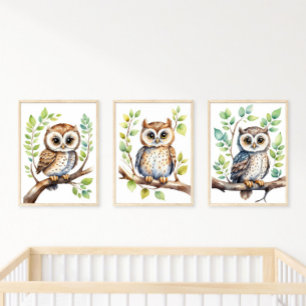 Nursery Wall Art Owls, Gender Neutral Gift Baby