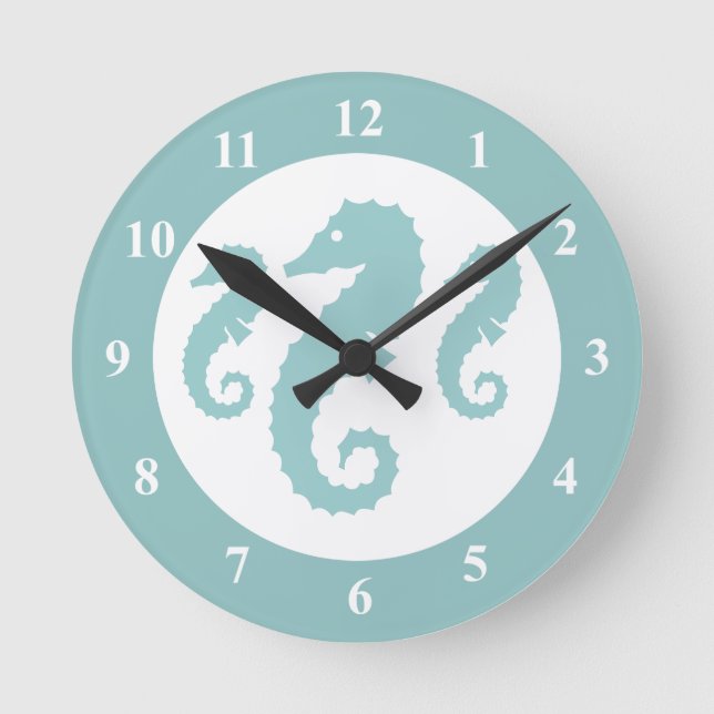 Nursery wall clock with seahorses | sealife animal (Front)