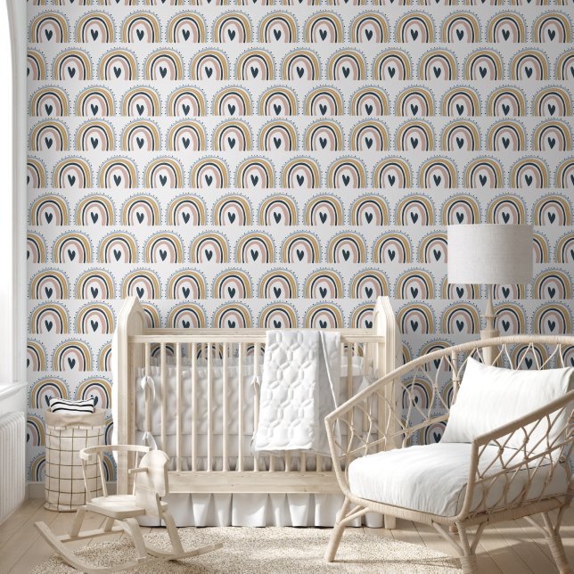 Nursery Wallpaper - Hearts Dots Rainbows (Kids)