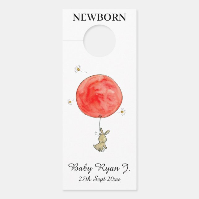 Nursery Wardrobe Divider - Newborn Rabbit+Balloon Door Hanger (Front)
