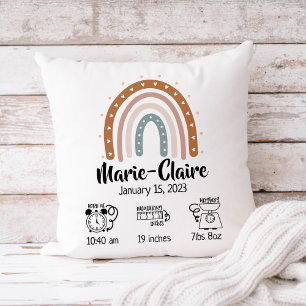 Nursery watercolor boho rainbow birth stats cushion