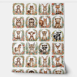 Nursery Woodland Baby Animal Accent Wall Paper