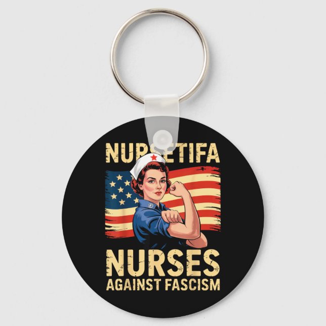 Nurses Against Fascism Strong Nurse Support Key Ring (Front)
