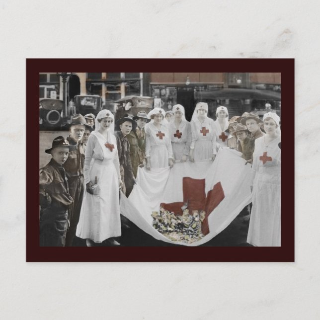 Nurses and Youth Volunteers Gather Donations WWI Postcard (Front)