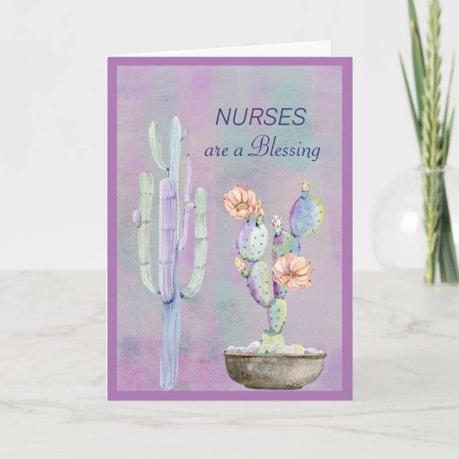 NURSES are a Blessing Watercolor Cactus Card (Front)