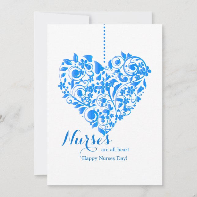 Nurses Are All Heart Blue Nurses Day Card (Front)