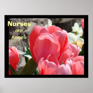 Nurses are Angels art posters Nursing Pink Tulips