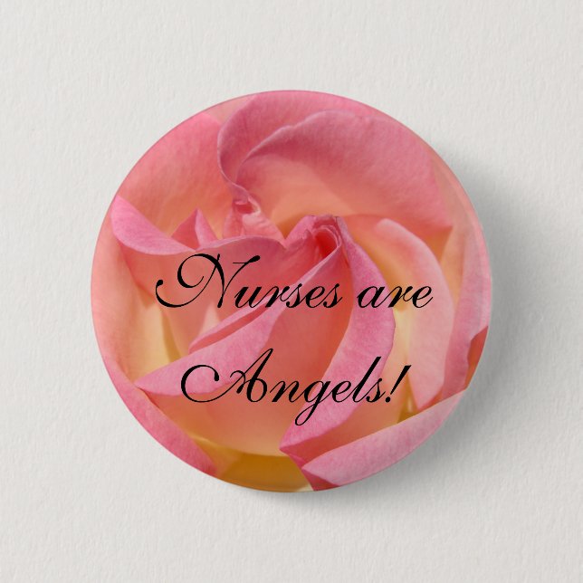 Nurses are Angels! buttons Nursing Pink Rose (Front)
