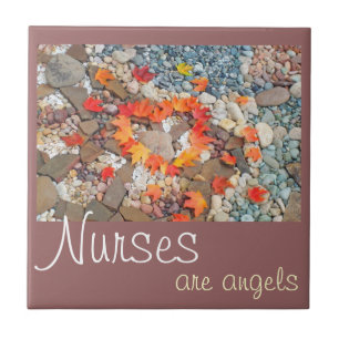 Nurses are Angels gifts Nursing Week heart Leaves Tile