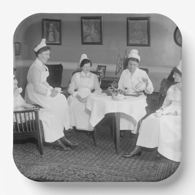 Nurses at Tea, early 1900s Paper Plate (Front)