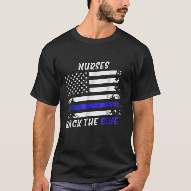 Nurses Back The Blue T Shirt Funny Medical Flag Rn (Front)