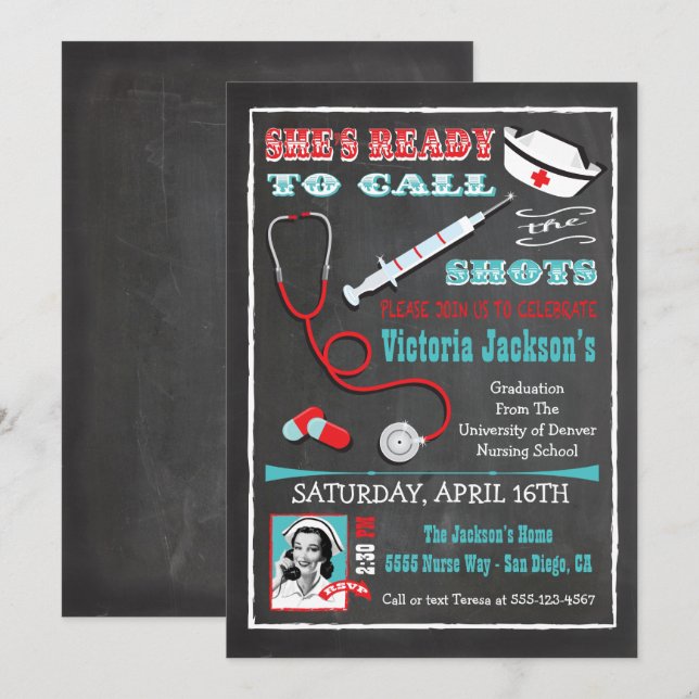 Nurses call the shots Graduation Medical school Invitation (Front/Back)