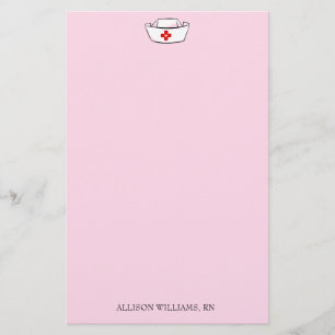 Nurse's Cap Add Name Pink Stationery