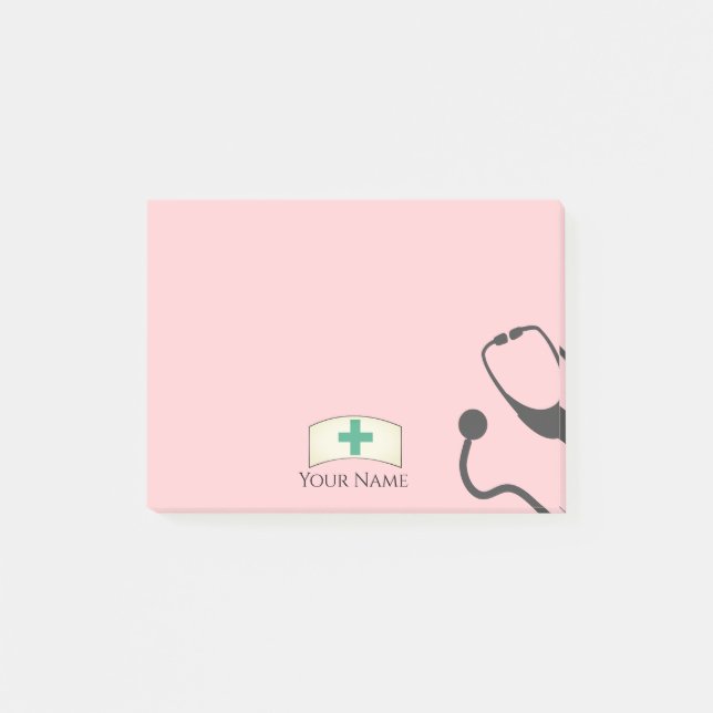 Nurses Cap Medical Stethoscope Blush Pink Name  Post-it Notes (Front)