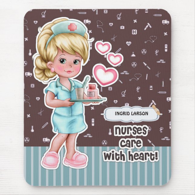 Nurses care with Heart. Custom Nurse Appreciation  Mouse Mat (Front)