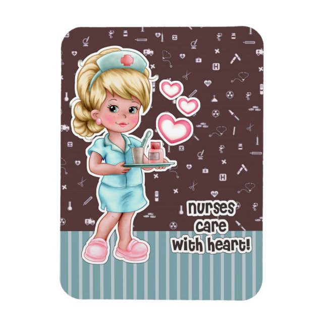 Nurses care with Heart. Cute Blond Nurse Gift  Magnet (Vertical)