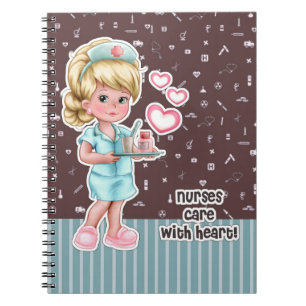 Nurses care with Heart. Cute Blond Nurse Notebook