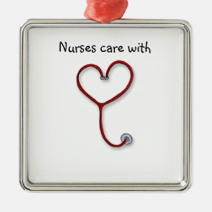 Nurses care with Heart - Nurses Gift - Personalise Metal Tree Decoration