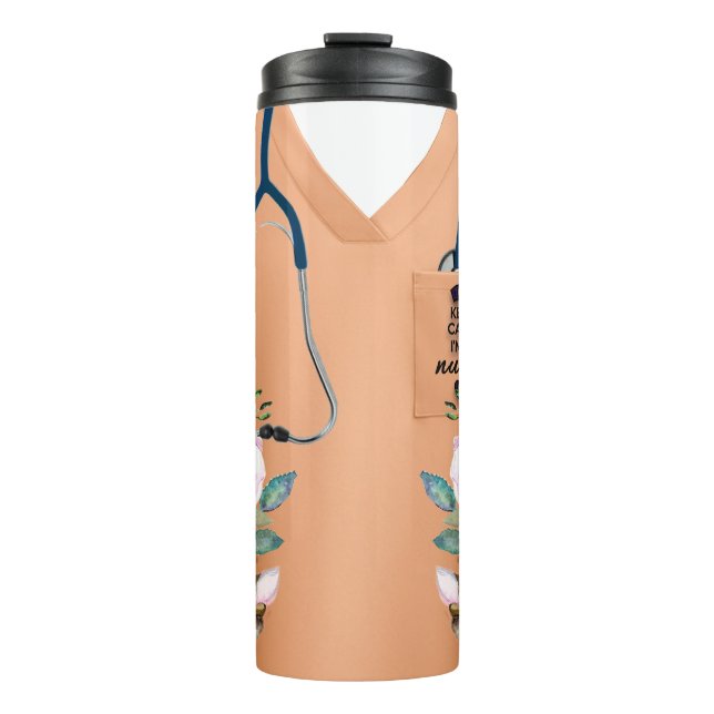 Nurse's Comfort: Floral Scrubs with Stethoscope  Thermal Tumbler (Front)