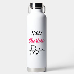Nurses Custom Name Heartbeat Stethoscope  Water Bottle