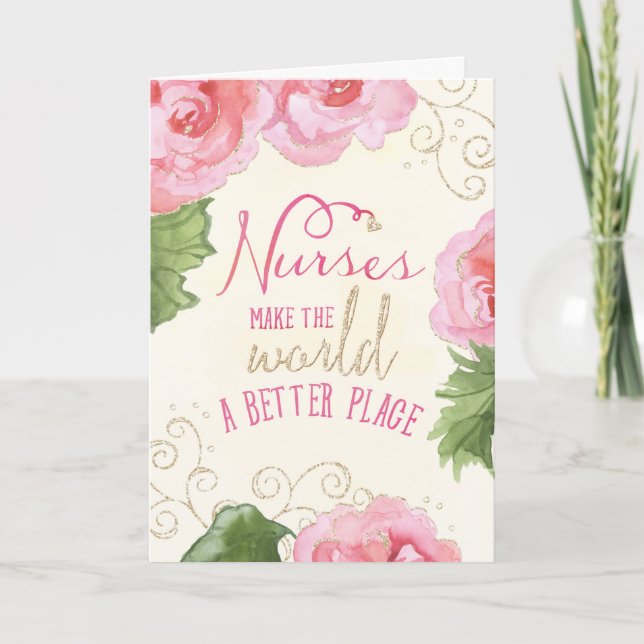 Nurses Day Card - Pink Begonias and Sparkle (Front)