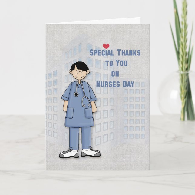 Nurses Day, Male Nurse, Hospital Building Card (Front)