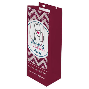 Nurses Day Stethoscope on Red Chevron Wine Gift Bag