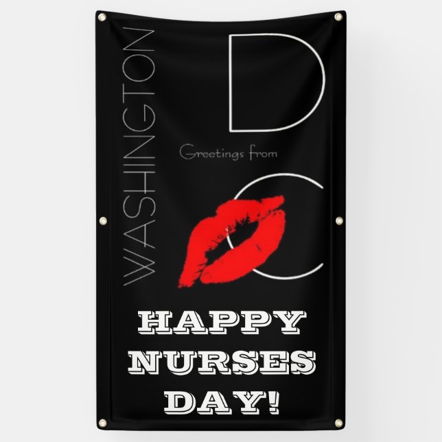 Nurses Day, Washington DC Red Lipstick Kiss Banner (Vertical)