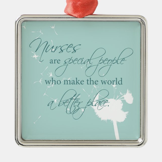 Nurses Day with Dandelion Blowing on Teal Metal Tree Decoration (Front)