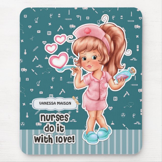 Nurses do it with Love Custom Nurses Gift Mouse Mat (Front)