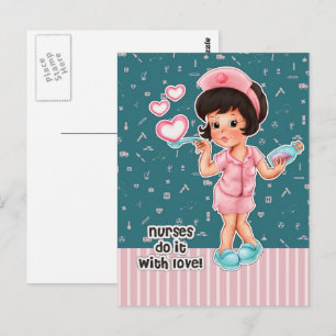 Nurses do it with Love. Cute Brunette Nurse Postcard