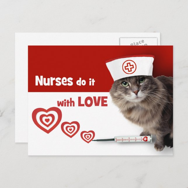 Nurses do it with Love. Funny Kitty  Postcard (Front/Back)