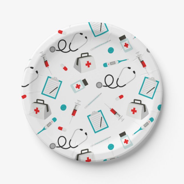 Nurses equipment pattern party paper plate (Front)
