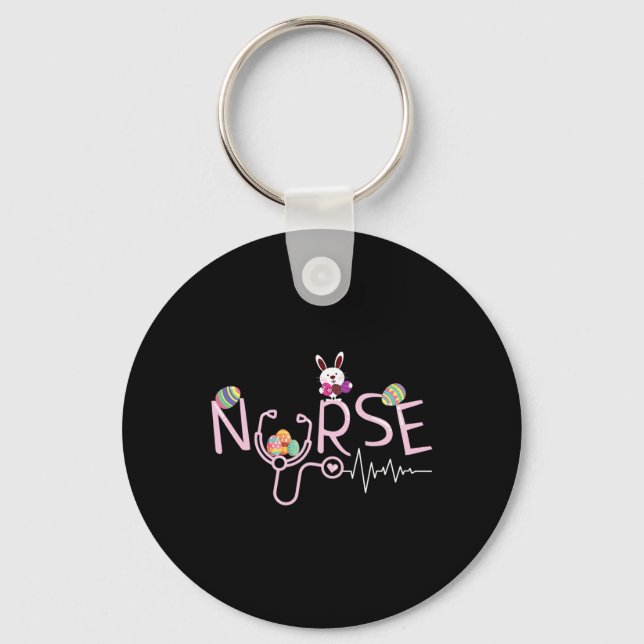 Nurses Gifts Stethoscope Nurse Tail Easter Bunny E Key Ring (Front)