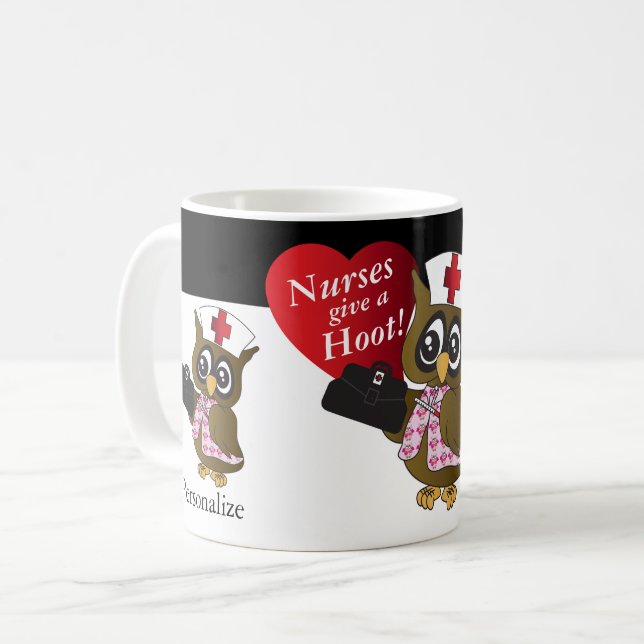 Nurses Give a Hoot! Nurse Owl   Coffee Mug (Front Left)