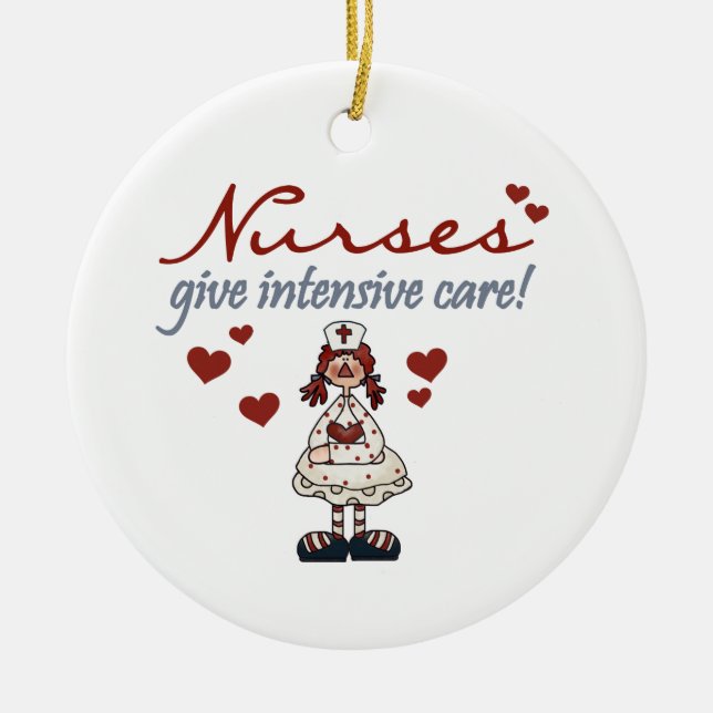 Nurses Give Intensive Care t-shirts and Gifts Ceramic Tree Decoration (Front)