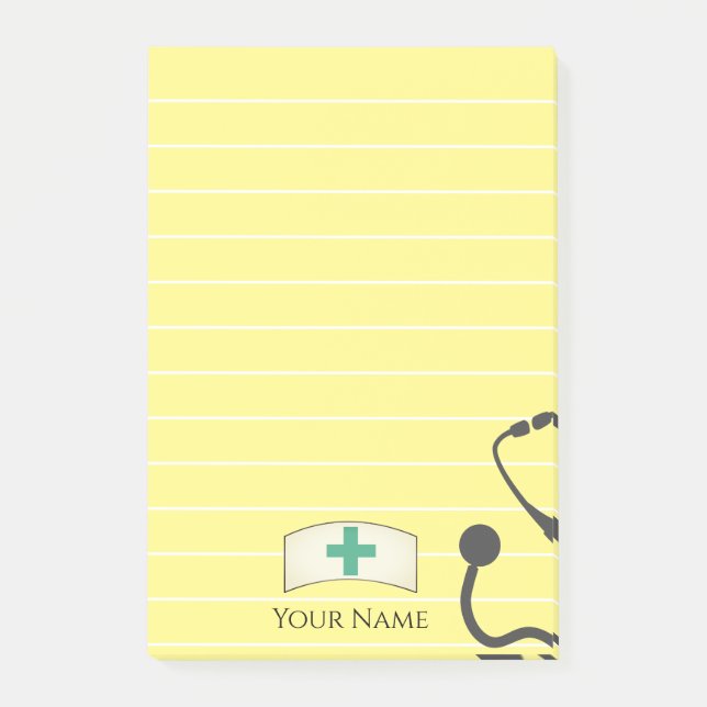 Nurses Hat Medical Stethoscope Yellow Personalised Post-it Notes (Front)