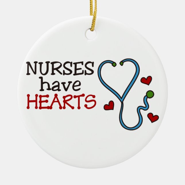 Nurses Have Hearts Ceramic Tree Decoration (Front)