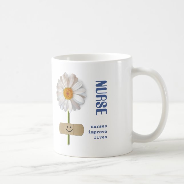 Nurses improve lives. Smiling Daisy Custom Name Coffee Mug (Right)