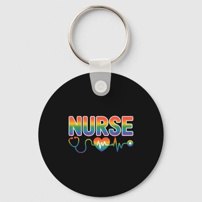 Nurse's Life Lgbt Heart Stethoscope Nurse Week  Key Ring (Front)
