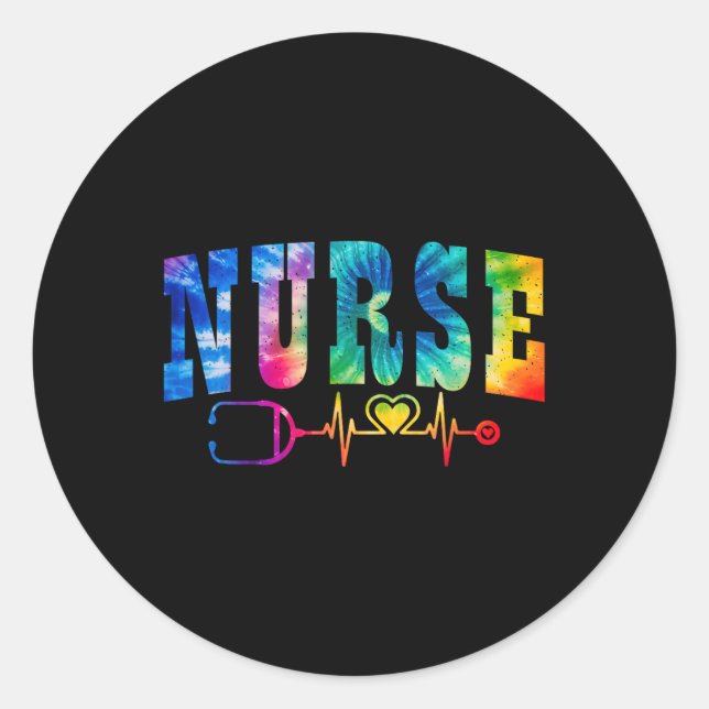 Nurse's Life Tie Dye Heart Stethoscope Nurse Week  Classic Round Sticker (Front)