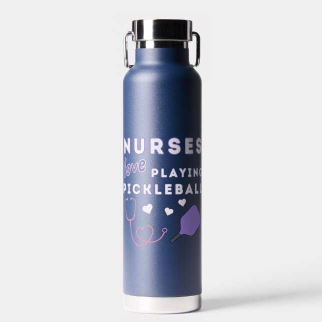 Nurses Love Playing Pickleball Cute Nurse Water Bottle (Front)