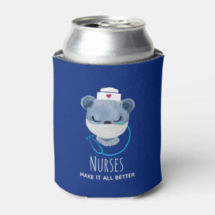 Nurses Make it all Better Masked Bear Illustration Can Cooler
