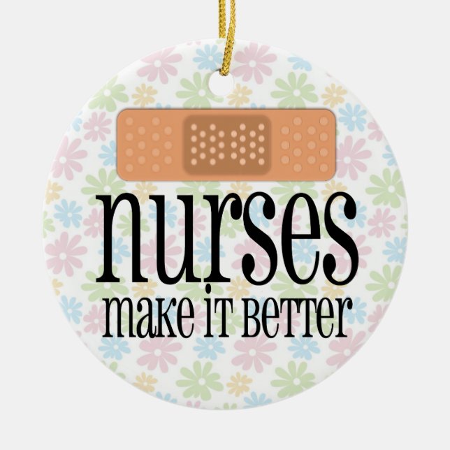 Nurses Make it Better, Bandage Ceramic Tree Decoration (Front)