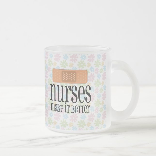 Nurses Make it Better, Cute Nurse Bandage Frosted Glass Coffee Mug (Right)