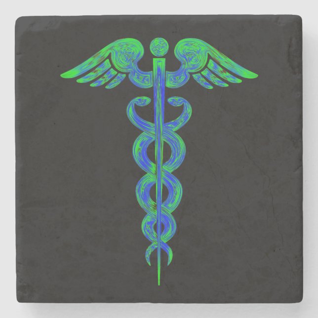 Nurse's Medical Caduceus Symbol Black Stylish Stone Coaster (Front)
